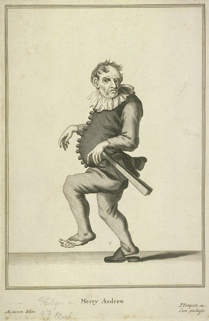 Detail of Merry Andrew, possibly a jester or fool, Cries of London, (c1688?) by Pierce Tempest