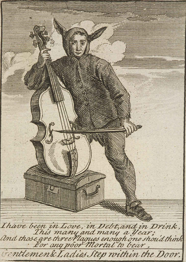 Detail of A street musician dressed in costume, Cries of London, (c1688?) by Anonymous