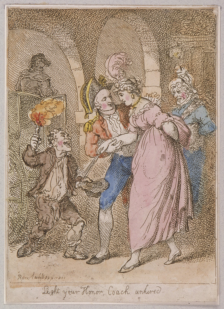 Detail of Light your Honor Coach unhired'; scene at Covent Garden piazza,Cries of London by Anonymous