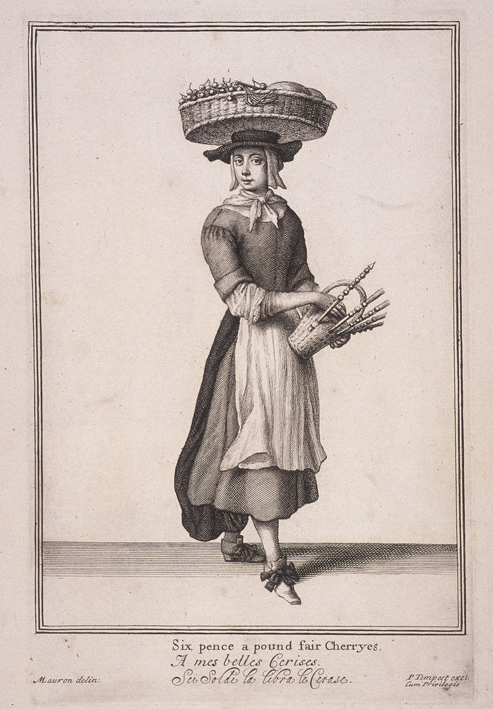 Detail of Six pence a pound fair Cherryes, Cries of London, (1688?) by Anonymous
