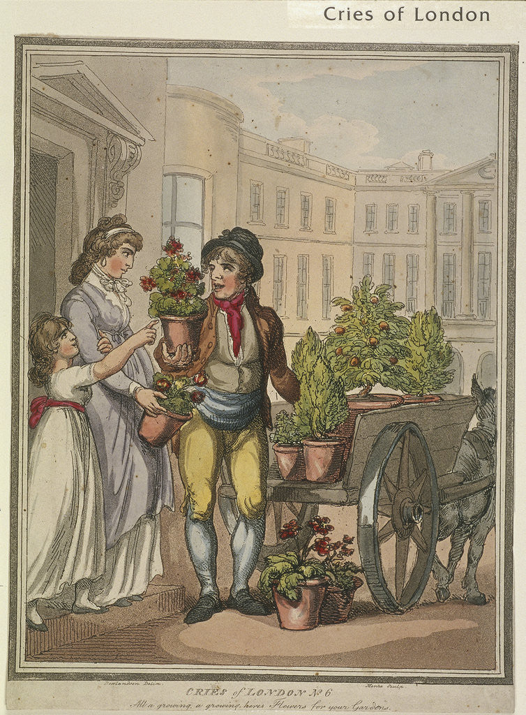 Detail of All a growing, a growing, heres Flowers for you Gardens, plate VI of Cries of London by H Merke