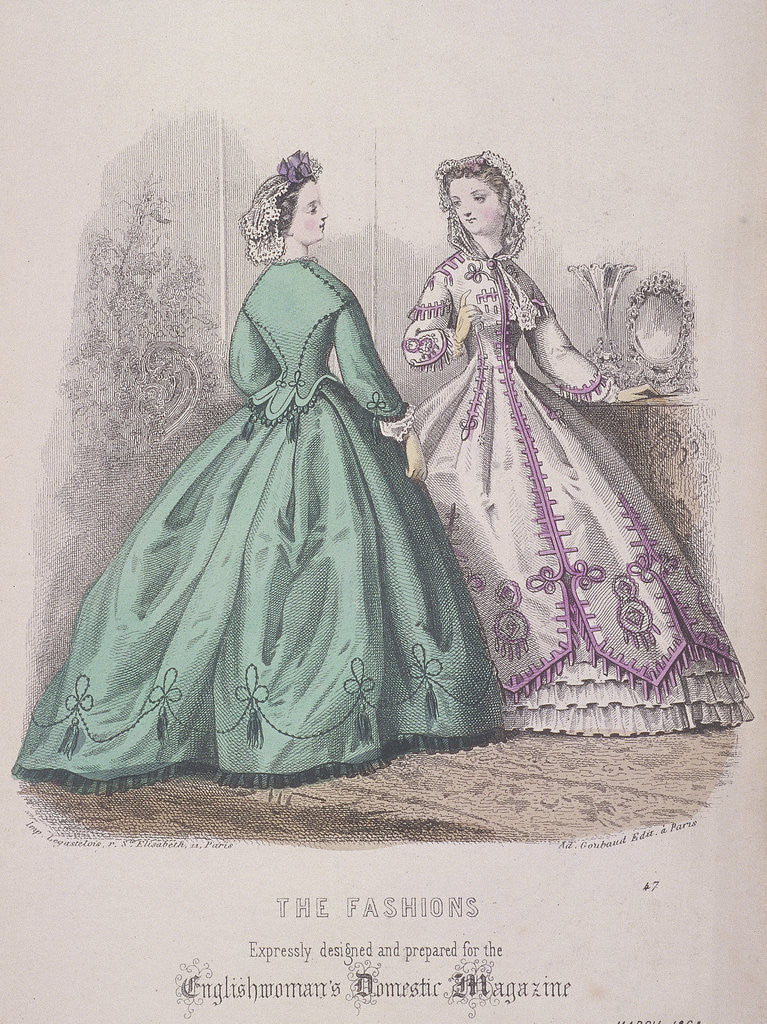 Two women wearing the latest fashions by Anonymous