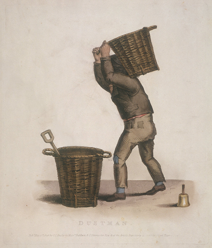 Detail of Dustman carrying a basket of refuse on his back by Thomas Lord Busby