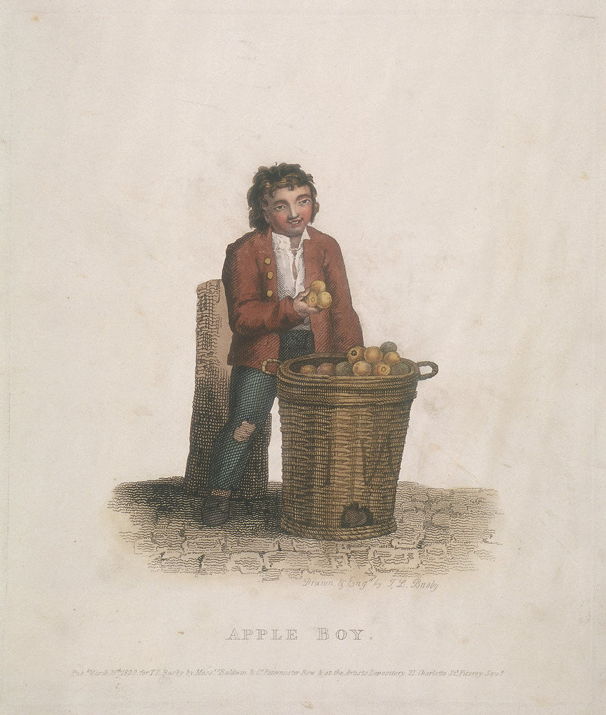Detail of Apple seller with a large basket of fruit by Thomas Lord Busby