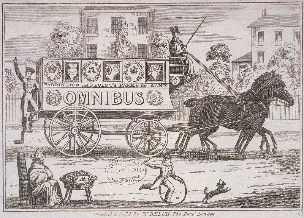Detail of Shillibeer's first omnibus drawn by three horses, London by Anonymous