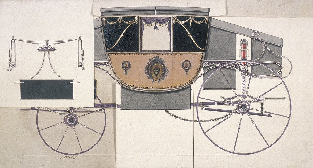 Detail of Constructional drawing of a coach with six overlapping portions of details and notes by Charles Parr