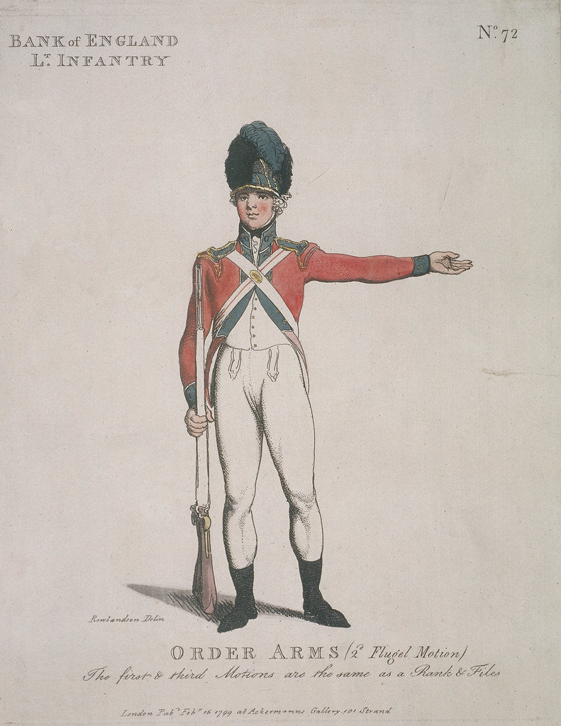 Detail of Member of the Bank of England Light Infantry holding a rifle by Anonymous