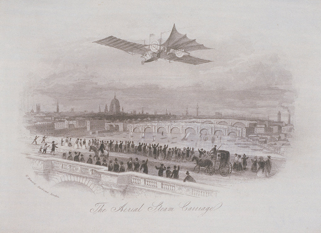 Detail of Early flying machine passing over London by Anonymous
