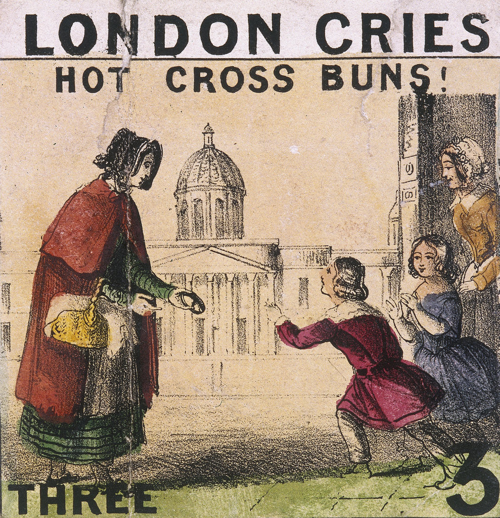 Detail of Hot Cross Buns!, Cries of London by TH Jones