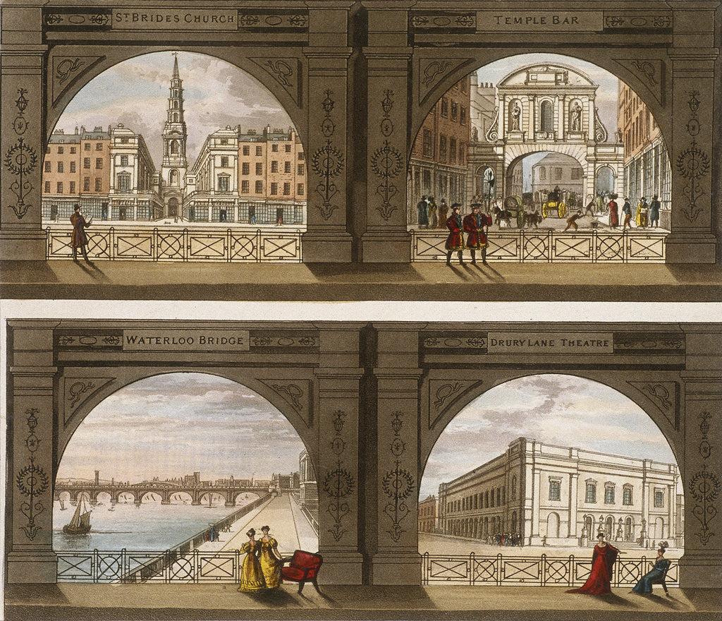 Detail of Four views of London sites seen through an arch by Anonymous