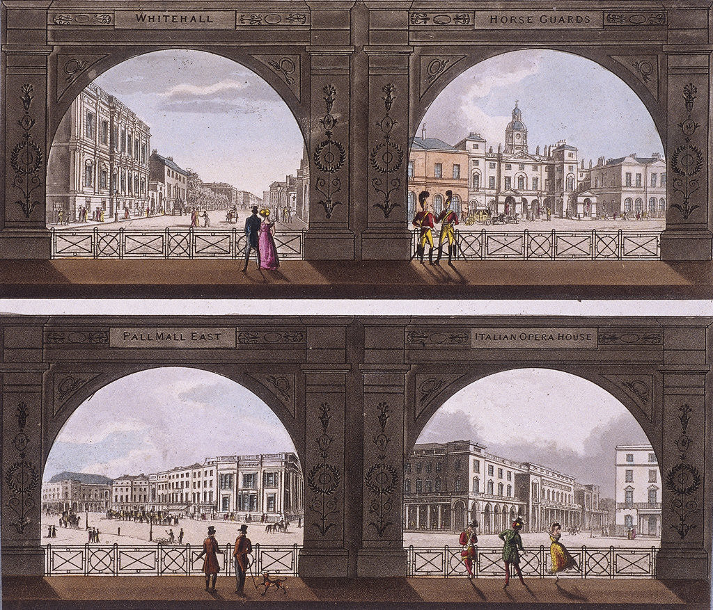 Detail of Four views of London sites seen through an arch by Anonymous