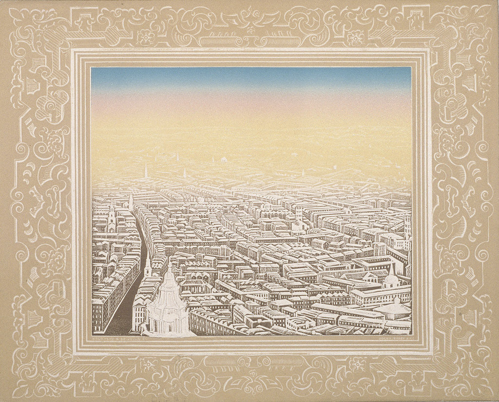 Detail of Aerial view of London framed in a decorative border by Kronheim & Co