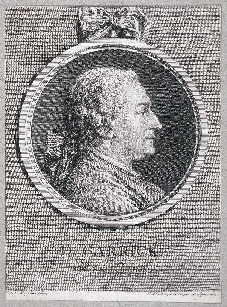 Detail of Oval portrait of the actor David Garrick wearing a short wig, with surround by Charles Nicolas Cochin