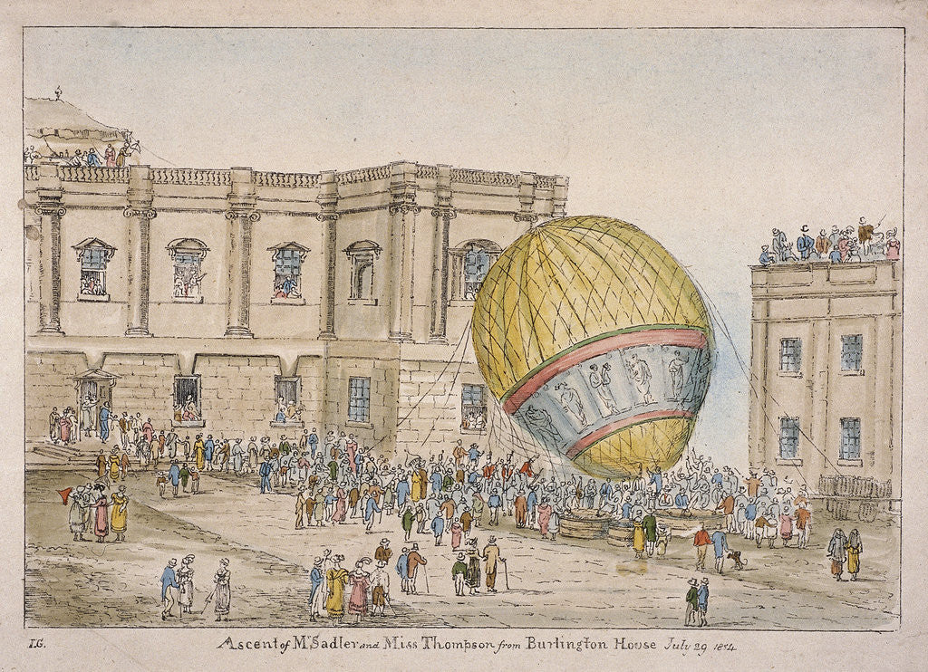 Detail of Hot air balloon in the courtyard of Burlington House, Piccadilly, Westminster, London by James Gillray