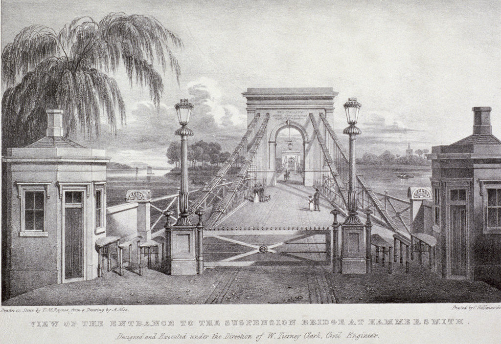 Detail of View of the entrance to the suspension bridge at Hammersmith... by Thomas Mann Baynes
