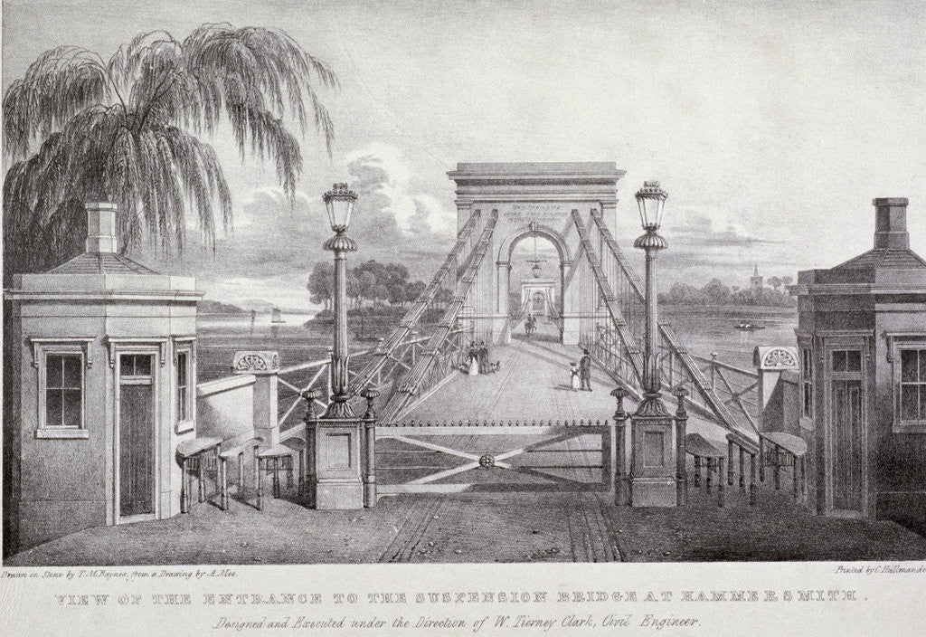 View of the entrance to the suspension bridge at Hammersmith... by Thomas Mann Baynes