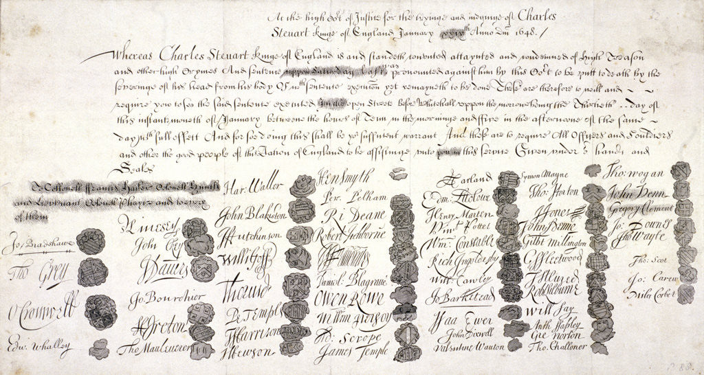 Detail of Copy of the Death Warrant of King Charles I by Anonymous
