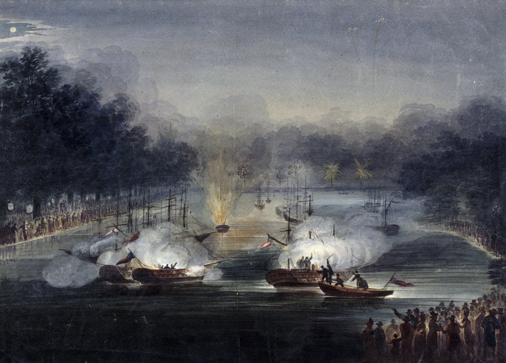 Detail of View of a sham fight on the Serpentine, Hyde Park, London by Charles Calvert