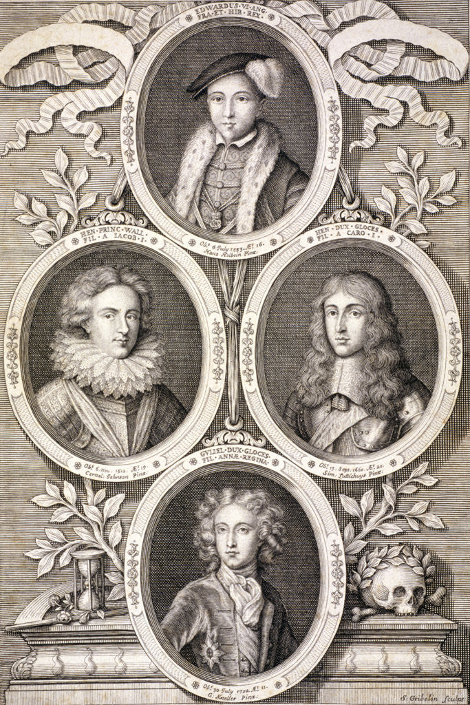 Detail of Edward VI, Henry and William, Dukes of Gloucester, and Henry, Prince of Wales by Simon Gribelin