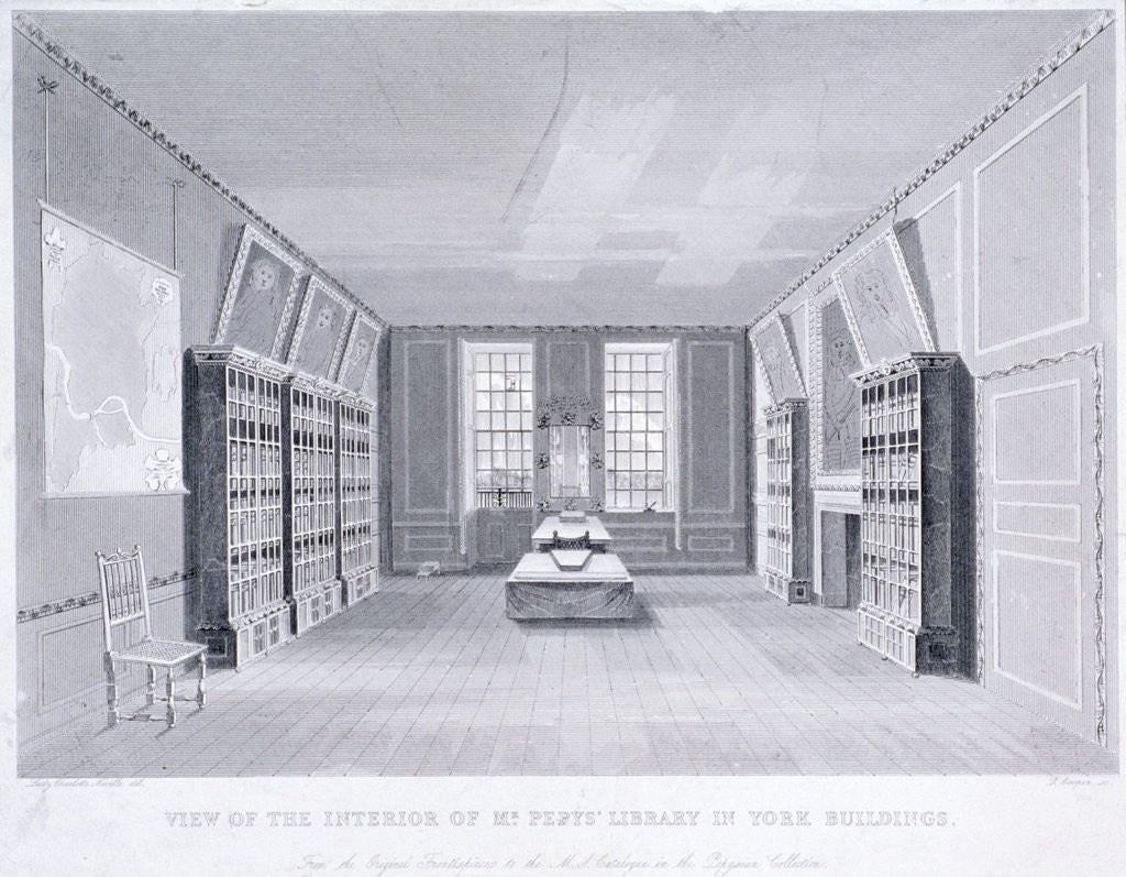 Interior view of Mr Pepys' library in York Buildings, Westminster, London by R Cooper