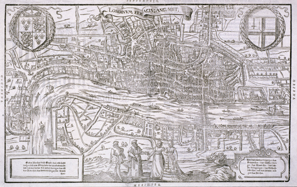 Map of the City of London and City of Westminster with four figures in the foreground by Anonymous