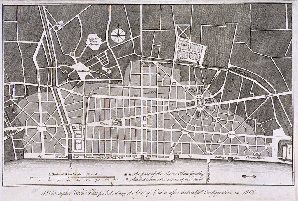 Detail of Proposed plan for the rebuilding of the City of London after the Great Fire in 1666 by Anonymous