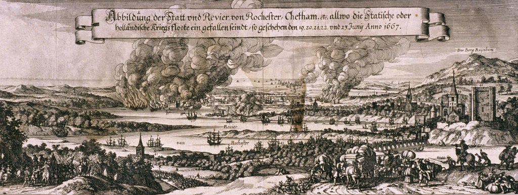 Detail of Dutch fleet sailing up the Medway River to bombard Chatham and Rochester in 1667 by Anonymous