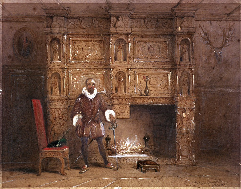 Detail of Possibly Sir John Spencer in Canonbury House; or Sir Walter Raleigh in the Old Pied Bull Inn by Thomas Hosmer Shepherd