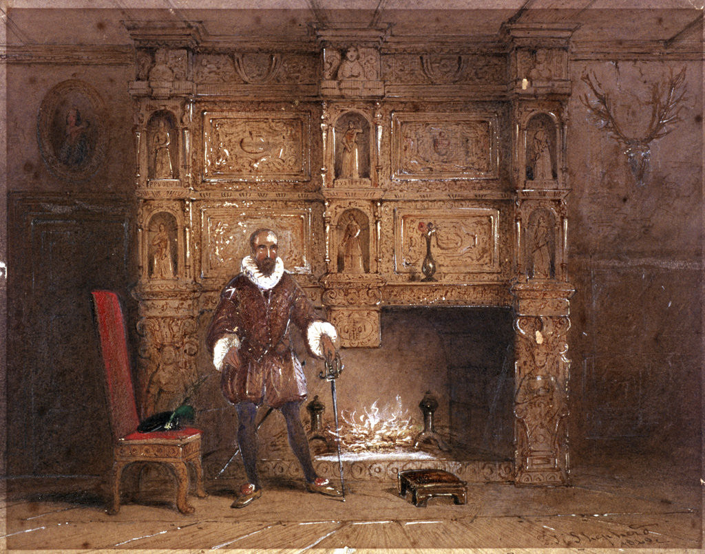 Possibly Sir John Spencer in Canonbury House; or Sir Walter Raleigh in the Old Pied Bull Inn by Thomas Hosmer Shepherd