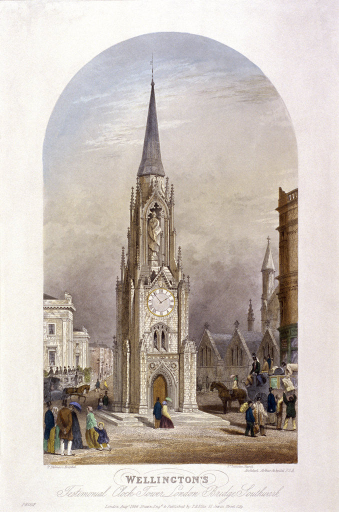Detail of Wellington Clock Tower at the southern end of Southwark Bridge, London by TH Ellis