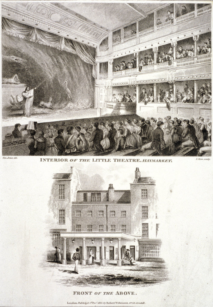 Interior and exterior views of the Haymarket Theatre, Westminster, London by James Stow