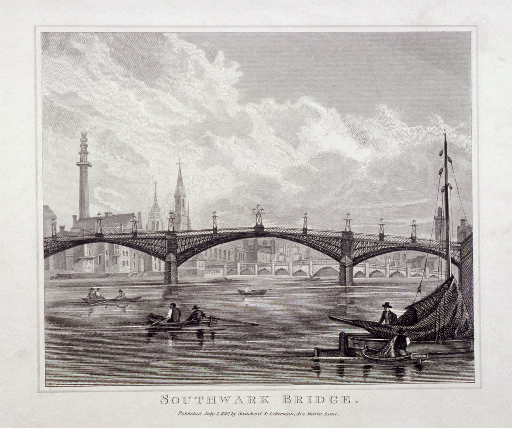 Detail of View of Southwark Bridge with boats on the Thames by Anonymous