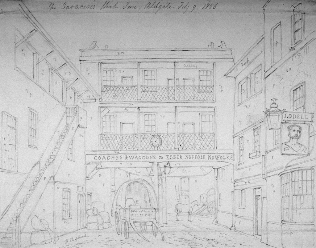 Detail of Saracen's Head Inn, Aldgate, London by Thomas Hosmer Shepherd