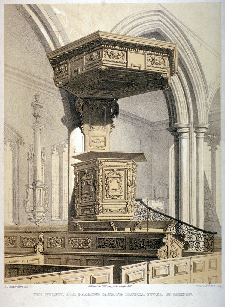 Detail of All Hallows-by-the-Tower Church, London by Charles James Richardson