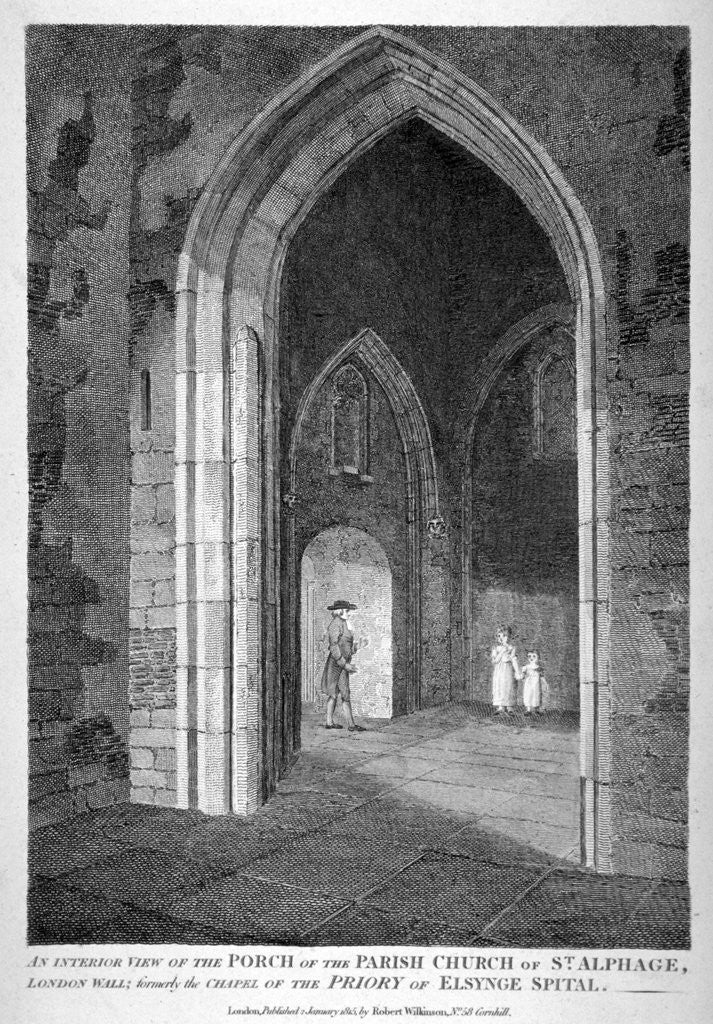 Detail of Interior view of the porch of the Church of St Alfege, London Wall, London by William Wise
