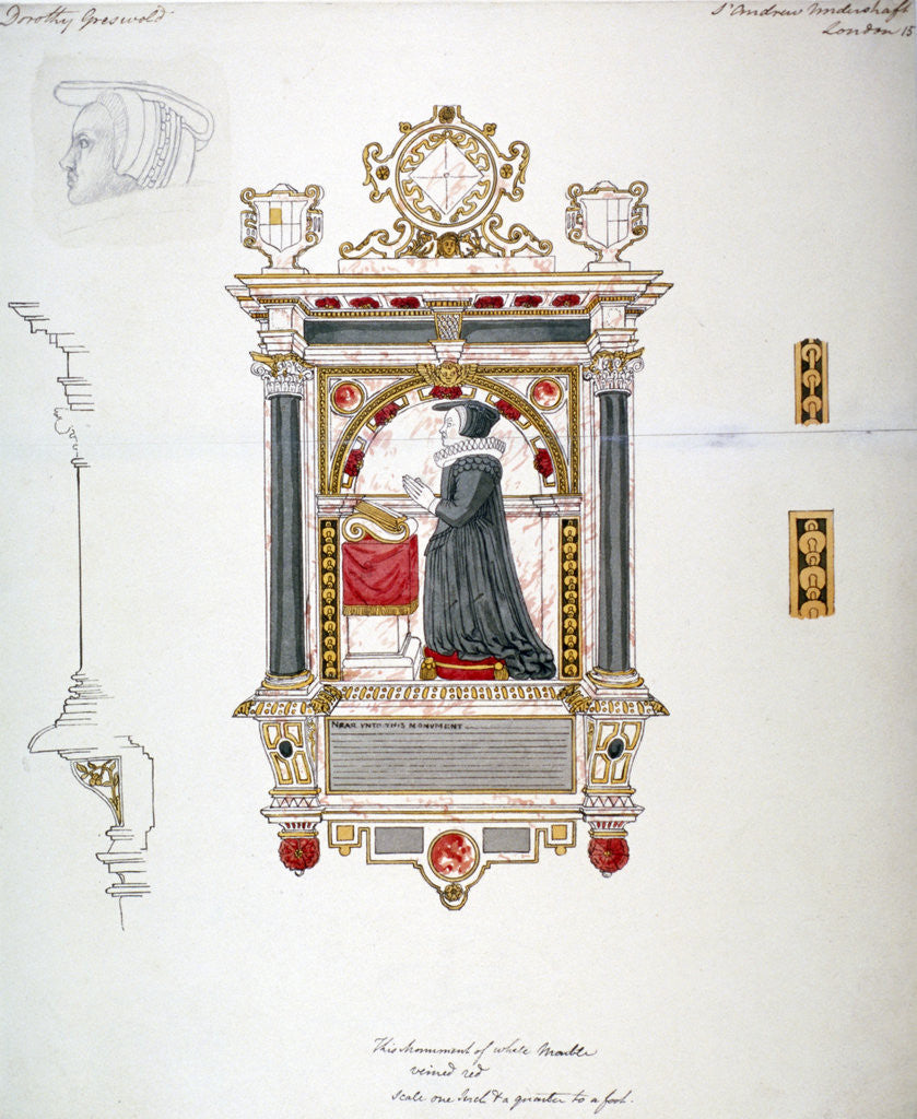 Detail of Monument in the Church of St Andrew Undershaft, Leadenhall Street, London, c1820 by Anonymous