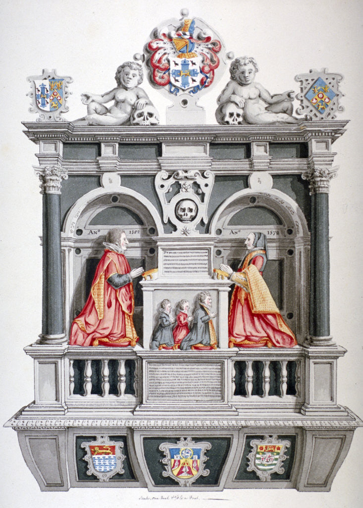 Detail of Monument in the Church of St Andrew Undershaft, Leadenhall Street, London, c1810 by Thomas Fisher