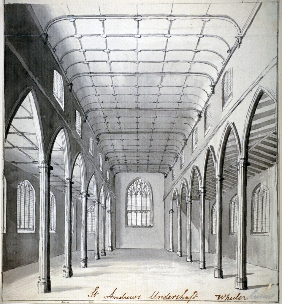 Detail of Interior view of the Church of St Andrew Undershaft, Leadenhall Street, London, c1820(?) by Wheeler