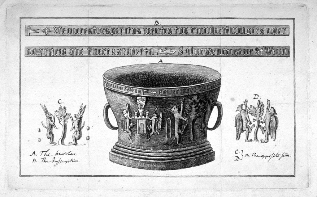 Detail of Depiction of a mortar from the Apothecaries' Hall, including inscription by Anonymous