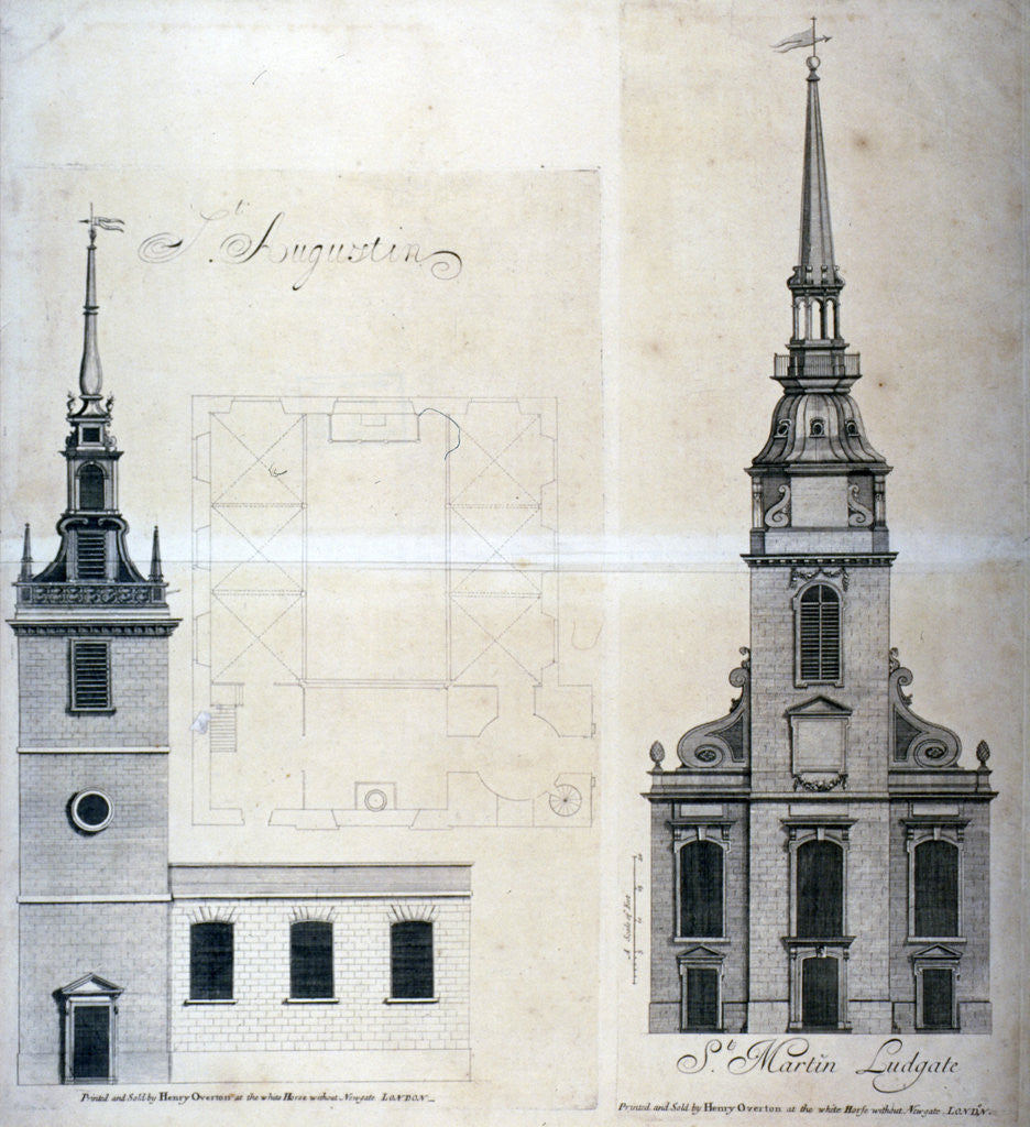 Detail of Elevation and plan of St Augustine, Watling Street, City of London by Anonymous