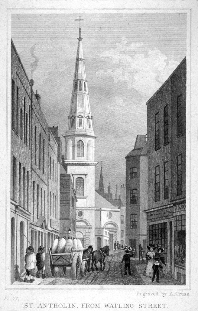 Detail of View of St Antholin from Watling Street, City of London by A Cruse