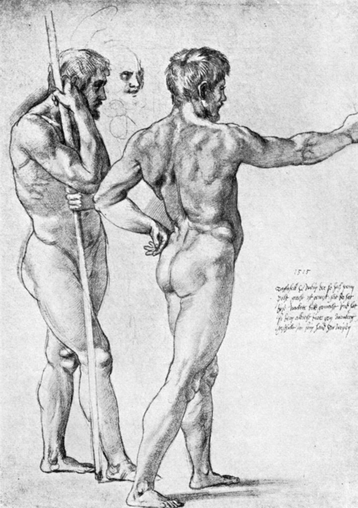 Detail of Two male nude studies by Raphael