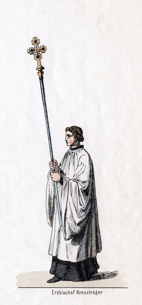 Detail of Archbishop's cross-carrier, costume design for Shakespeare's play, Henry VIII by Anonymous