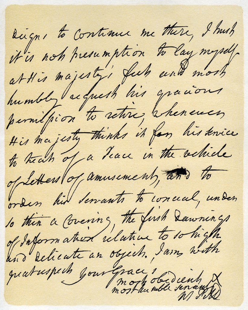 Detail of Letter from William Pitt to the Duke of Newcastle, Hayes by William Pitt