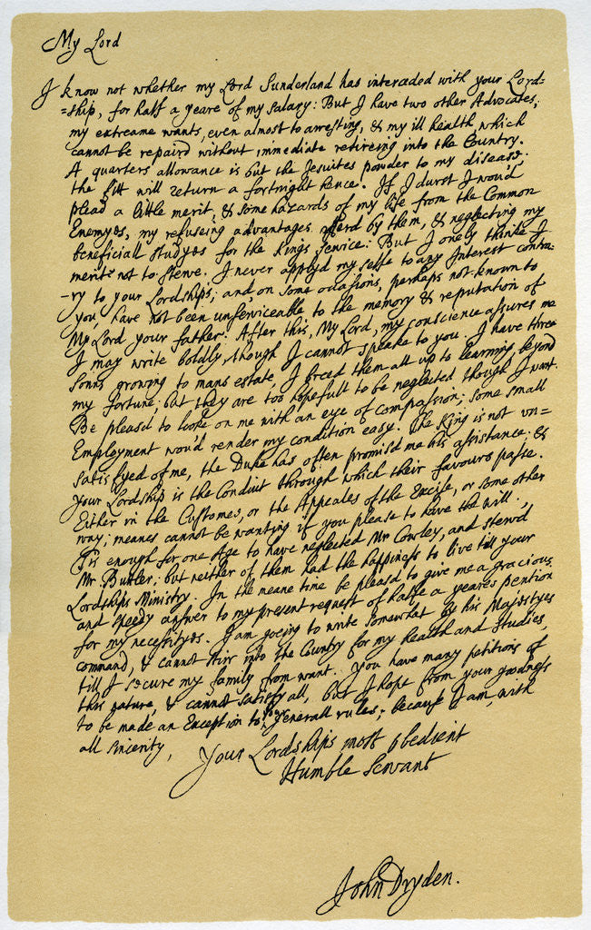 Detail of Letter from John Dryden to Laurence Hyde by John Dryden