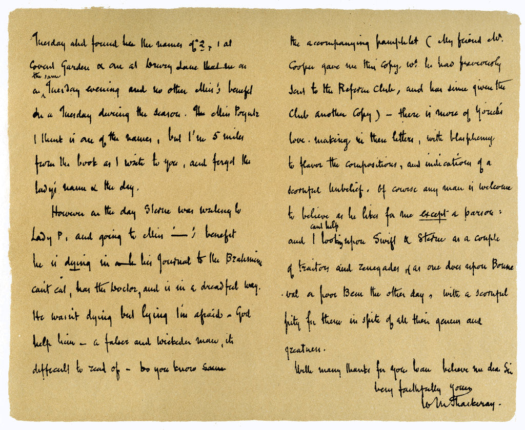 Detail of Letter from William Makepeace Thackery to TW Gibbs by William Makepeace Thackeray
