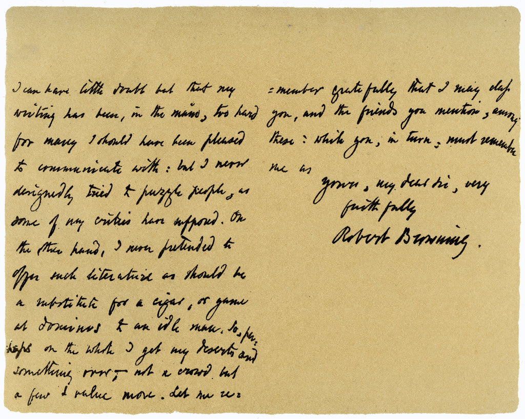 Detail of Letter from Robert Browning to William G Kingsland by Robert Browning