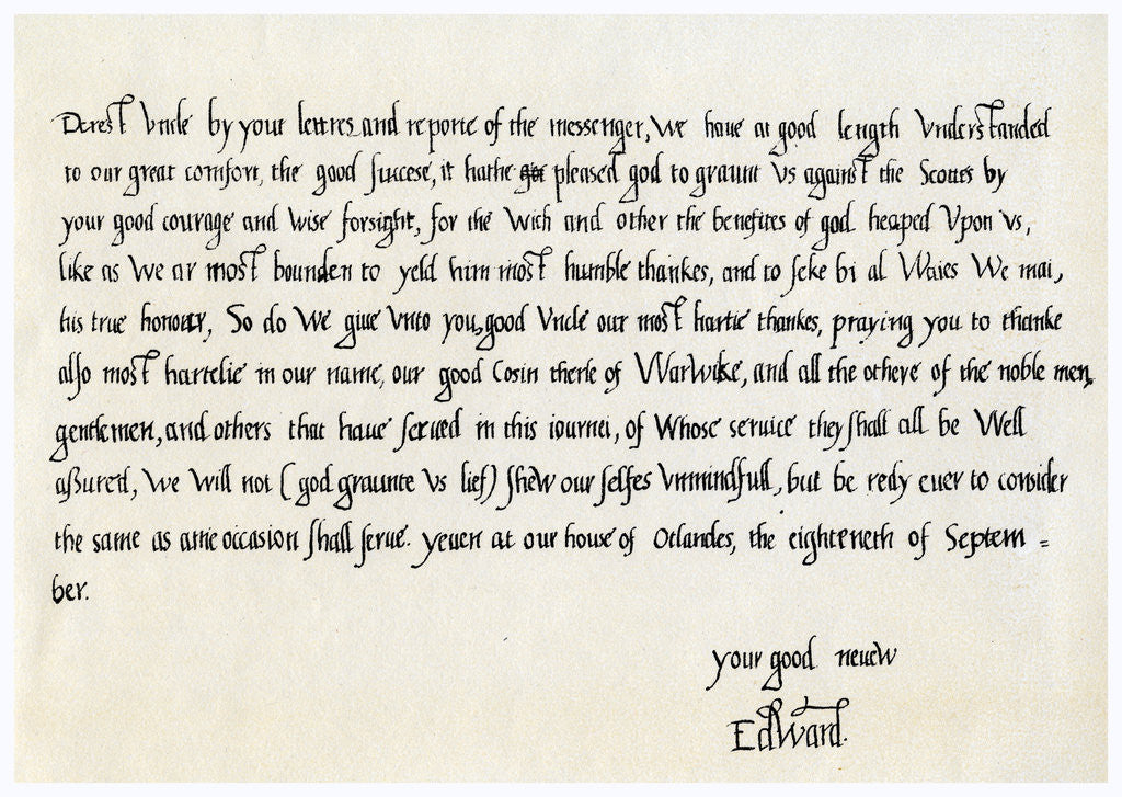 Detail of Letter from Edward VI to his uncle, Edward Seymour by Edward VI