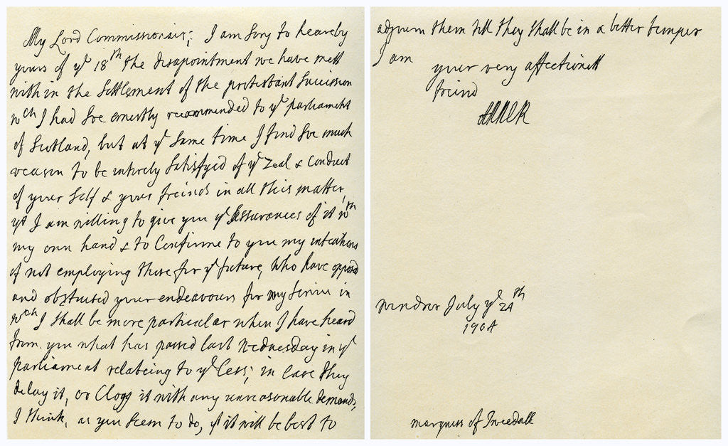 Detail of Letter from Queen Anne to John Hay, Marquess of Tweeddale by Queen Anne