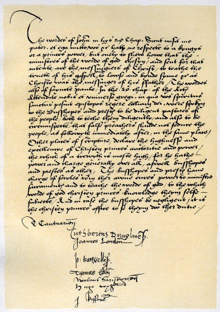 Detail of Episcopal Declaration of Archbishop Crammer and seven other English bishops by Thomas Cranmer